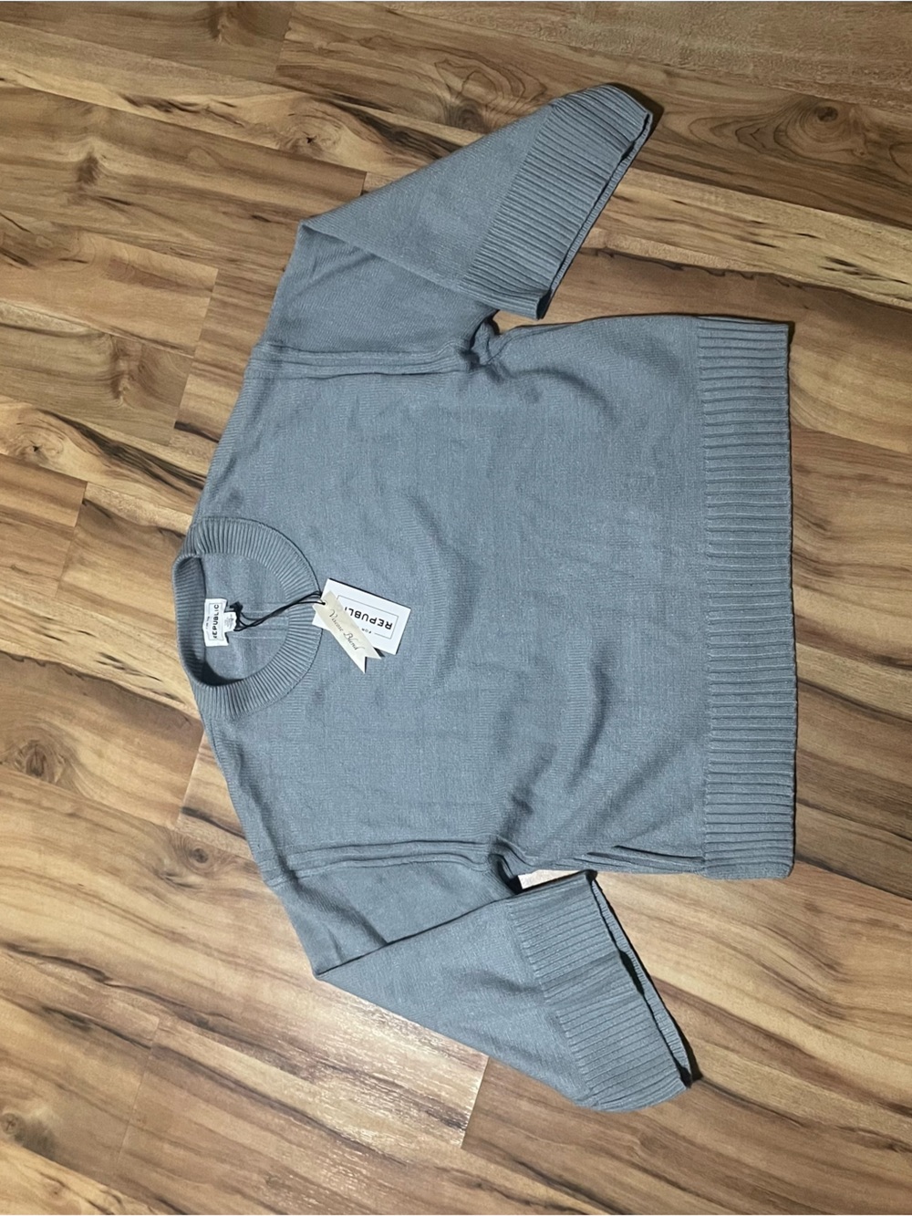 NWT For The Republic Soft Knit Boxy Crewneck Sweater Slate Blue Minimalist